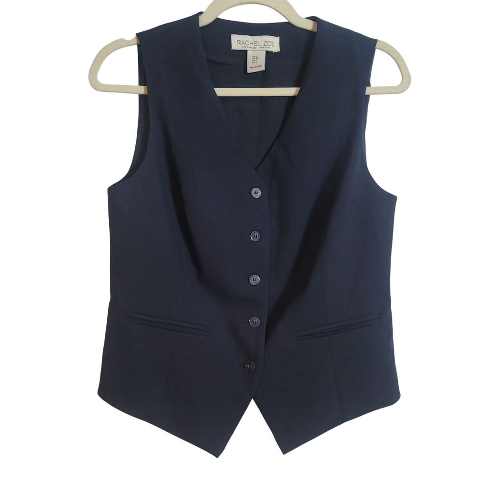 Rachel Zoe Womens Navy Blue‎ Tailored Button Front Vest Shirt Waistcoat Size S